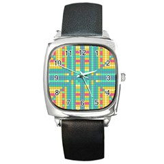 Checkerboard Squares Abstract Square Metal Watch by Pakrebo