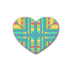 Checkerboard Squares Abstract Rubber Coaster (heart)  by Pakrebo