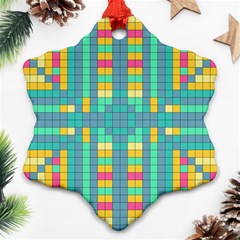 Checkerboard Squares Abstract Snowflake Ornament (two Sides) by Pakrebo