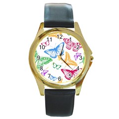 Butterfly Butterflies Vintage Round Gold Metal Watch