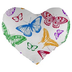 Butterfly Butterflies Vintage Large 19  Premium Flano Heart Shape Cushions by Pakrebo