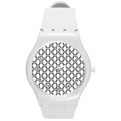 Black Pattern Halftone Wallpaper Round Plastic Sport Watch (m) by Pakrebo