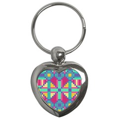 Checkerboard Squares Abstract Key Chains (Heart) 