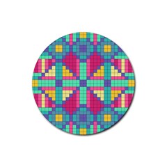 Checkerboard Squares Abstract Rubber Coaster (Round) 