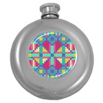 Checkerboard Squares Abstract Round Hip Flask (5 oz) Front