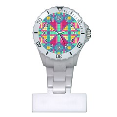 Checkerboard Squares Abstract Plastic Nurses Watch