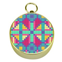 Checkerboard Squares Abstract Gold Compasses