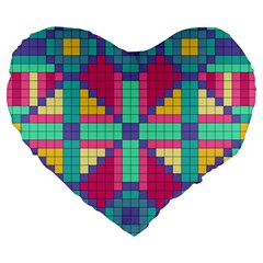 Checkerboard Squares Abstract Large 19  Premium Flano Heart Shape Cushions