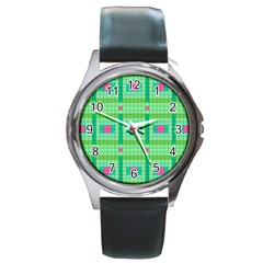 Checkerboard Squares Abstract Round Metal Watch by Pakrebo