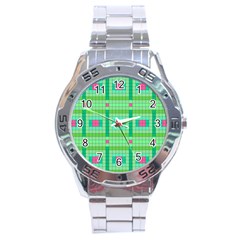 Checkerboard Squares Abstract Stainless Steel Analogue Watch by Pakrebo