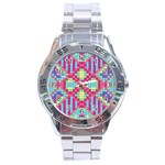 Checkerboard Squares Abstract Stainless Steel Analogue Watch Front