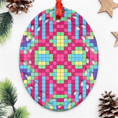 Checkerboard Squares Abstract Oval Filigree Ornament (two Sides) by Pakrebo