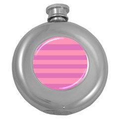 Pink Stripes Striped Design Pattern Round Hip Flask (5 Oz) by Pakrebo