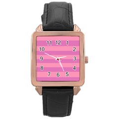 Pink Stripes Striped Design Pattern Rose Gold Leather Watch  by Pakrebo