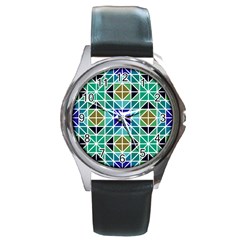 Mosaic Triangle Symmetry Round Metal Watch by Pakrebo