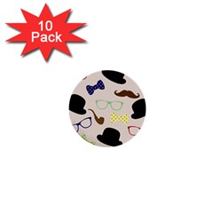 Moustache Hat Bowler Bowler Hat 1  Mini Buttons (10 Pack) 