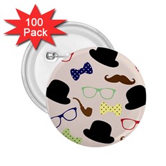 Moustache Hat Bowler Bowler Hat 2 25  Buttons (100 Pack) 