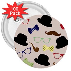 Moustache Hat Bowler Bowler Hat 3  Buttons (100 Pack) 