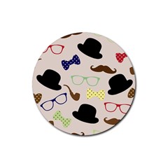 Moustache Hat Bowler Bowler Hat Rubber Round Coaster (4 Pack)  by Pakrebo