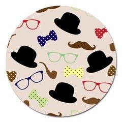 Moustache Hat Bowler Bowler Hat Magnet 5  (round)