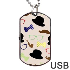 Moustache Hat Bowler Bowler Hat Dog Tag Usb Flash (one Side) by Pakrebo