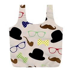 Moustache Hat Bowler Bowler Hat Full Print Recycle Bag (l) by Pakrebo