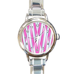 Geometric 3d Design Pattern Pink Round Italian Charm Watch by Pakrebo