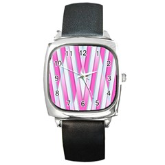 Geometric 3d Design Pattern Pink Square Metal Watch by Pakrebo