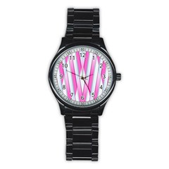 Geometric 3d Design Pattern Pink Stainless Steel Round Watch by Pakrebo