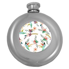 Floral Backdrop Pattern Flower Round Hip Flask (5 Oz) by Pakrebo