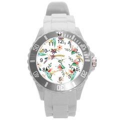 Floral Backdrop Pattern Flower Round Plastic Sport Watch (l) by Pakrebo