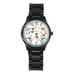 Floral Backdrop Pattern Flower Stainless Steel Round Watch by Pakrebo