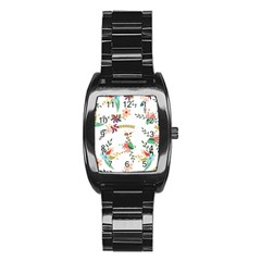 Floral Backdrop Pattern Flower Stainless Steel Barrel Watch by Pakrebo