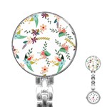 Floral Backdrop Pattern Flower Stainless Steel Nurses Watch Front