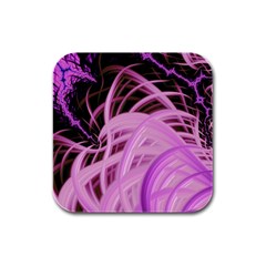 Purple Fractal Artwork Feather Rubber Square Coaster (4 Pack)  by Pakrebo