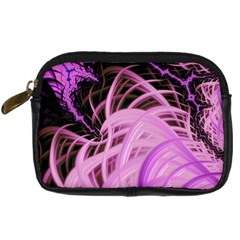 Purple Fractal Artwork Feather Digital Camera Leather Case by Pakrebo