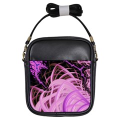 Purple Fractal Artwork Feather Girls Sling Bag by Pakrebo