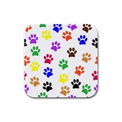 Pawprints Paw Prints Paw Animal Rubber Square Coaster (4 Pack)  by Pakrebo