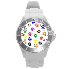 Pawprints Paw Prints Paw Animal Round Plastic Sport Watch (l) by Pakrebo