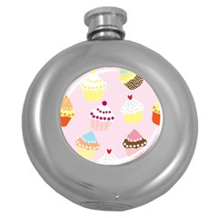 Cupcakes Wallpaper Paper Background Round Hip Flask (5 Oz) by Pakrebo