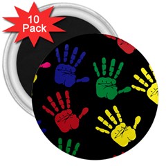 Handprints Hand Print Colourful 3  Magnets (10 Pack)  by Pakrebo