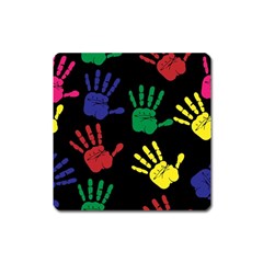 Handprints Hand Print Colourful Square Magnet by Pakrebo