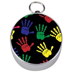 Handprints Hand Print Colourful Silver Compasses by Pakrebo