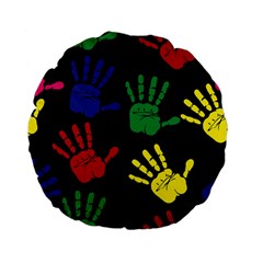 Handprints Hand Print Colourful Standard 15  Premium Flano Round Cushions by Pakrebo