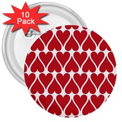 Hearts Pattern Seamless Red Love 3  Buttons (10 Pack)  by Pakrebo