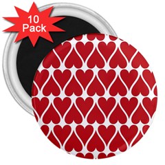 Hearts Pattern Seamless Red Love 3  Magnets (10 Pack) 