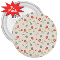 Floral Pattern Wallpaper Retro 3  Buttons (10 Pack)  by Pakrebo