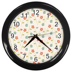 Floral Pattern Wallpaper Retro Wall Clock (black) by Pakrebo