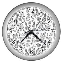 Tropical Pattern Wall Clock (silver) by Valentinaart