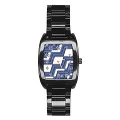 Geometric Fabric Texture Diagonal Stainless Steel Barrel Watch by Pakrebo